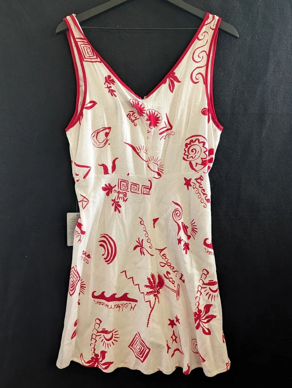 Petal + Pup NWT Biarritz Dress Large Red White Linen Blend Summer Mini Vacation